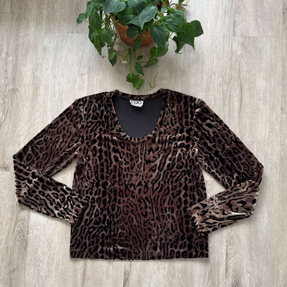Vintage 90’s Clio Leopard Animal print Velvet Stretch Top